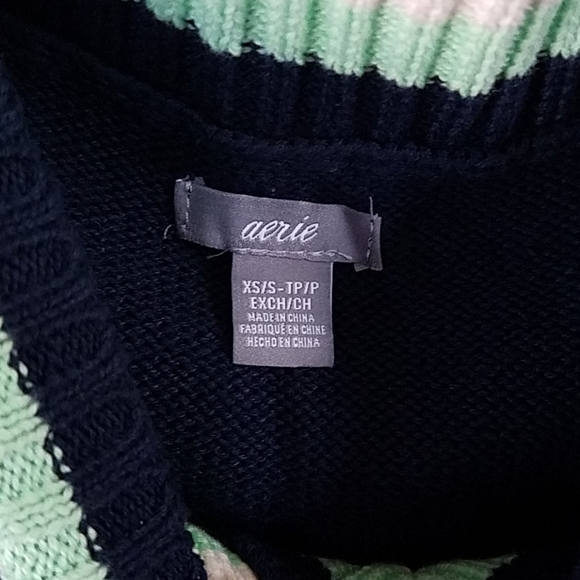 Aerie Navy Blue Off Shoulder Varsity Sweater - Picture 3 of 6